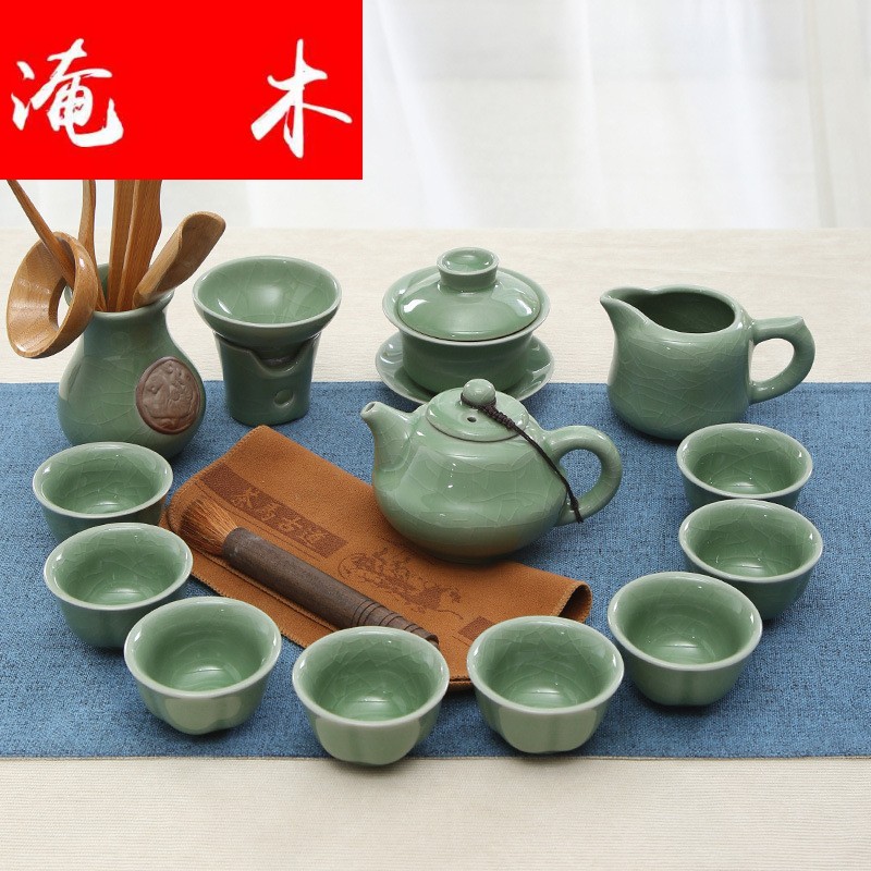 Flooded the elder brother of the wood up to open the slice your up ceramic kung fu tea sets the whole celadon household gift cups lid bowl