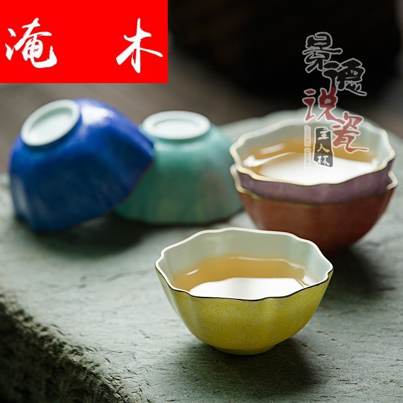 Grilled flooded wood said porcelain flower tea cups hand - cut exposure gold cup ling flowers cup five - color jingdezhen process tea cup of the Lord