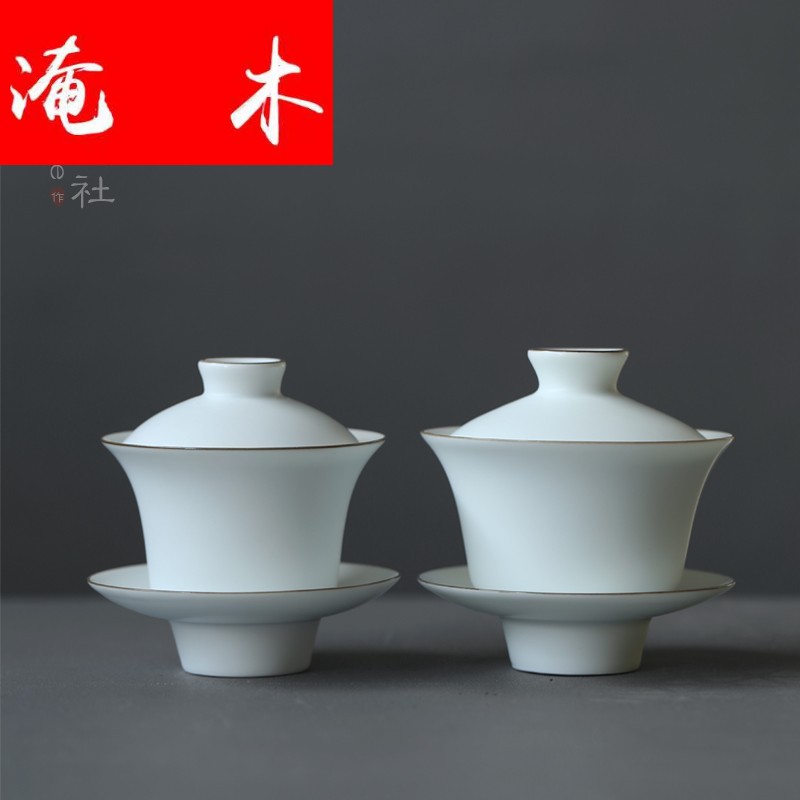 Flooded wood jingdezhen ceramic tea set fat from Harbin industrial university, tureen kung fu tea bowl three tureen trumpet