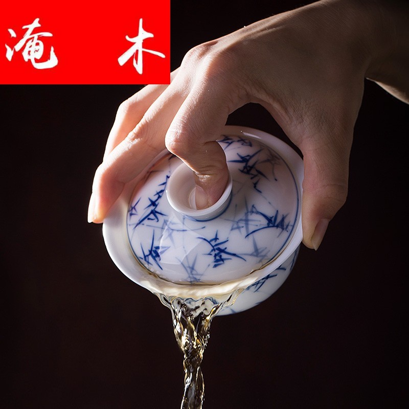 Submerged wood tureen hand - made of blue and white porcelain cups do only three cups of tea bowl of jingdezhen kung fu tea set by hand