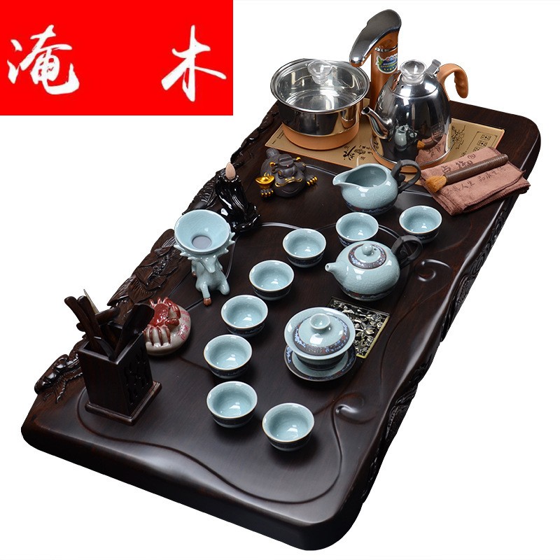 Flooded hand carved Pisces show lotus ebony wood tea tray was four unity of violet arenaceous kung fu tea set