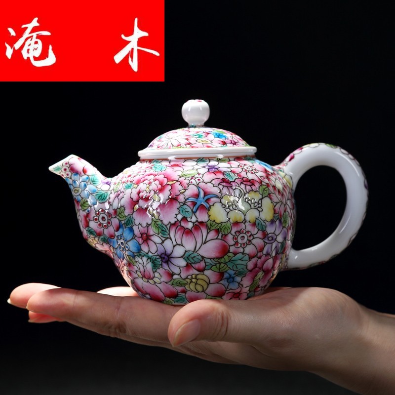 Flooded jingdezhen wood powder enamel handpainted little teapot ceramic tea filter household kunfu tea kettle with tea