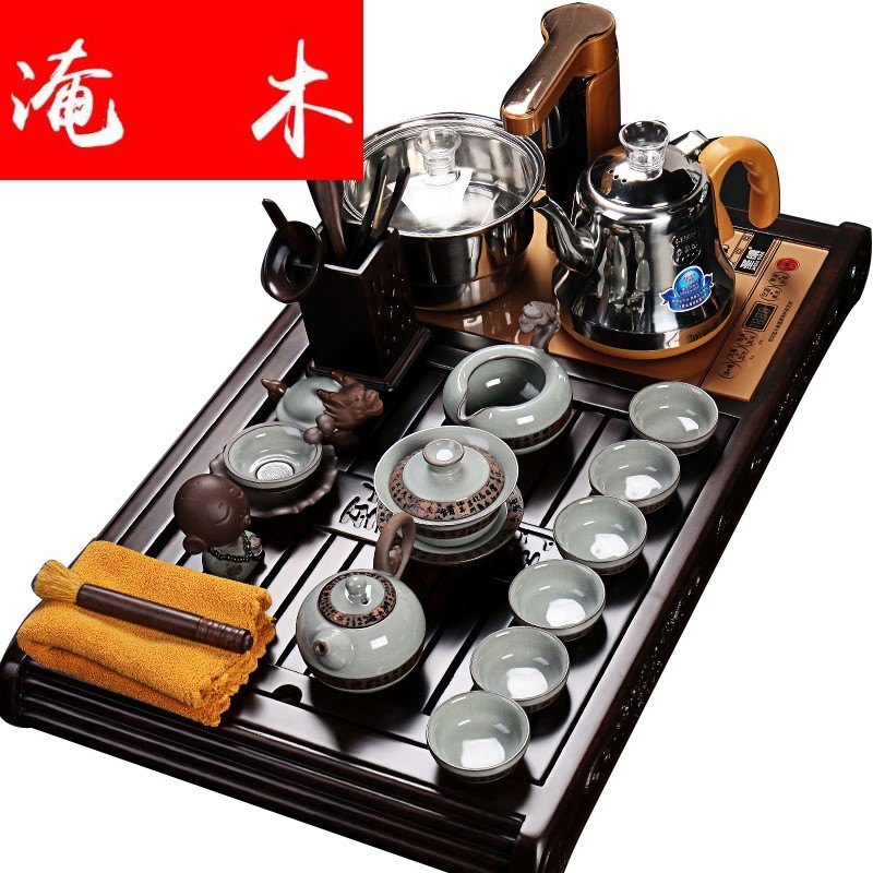 Flooded automatic tea sets ebony wood four unity induction cooker purple sand tea tray kungfu tea taking tea home