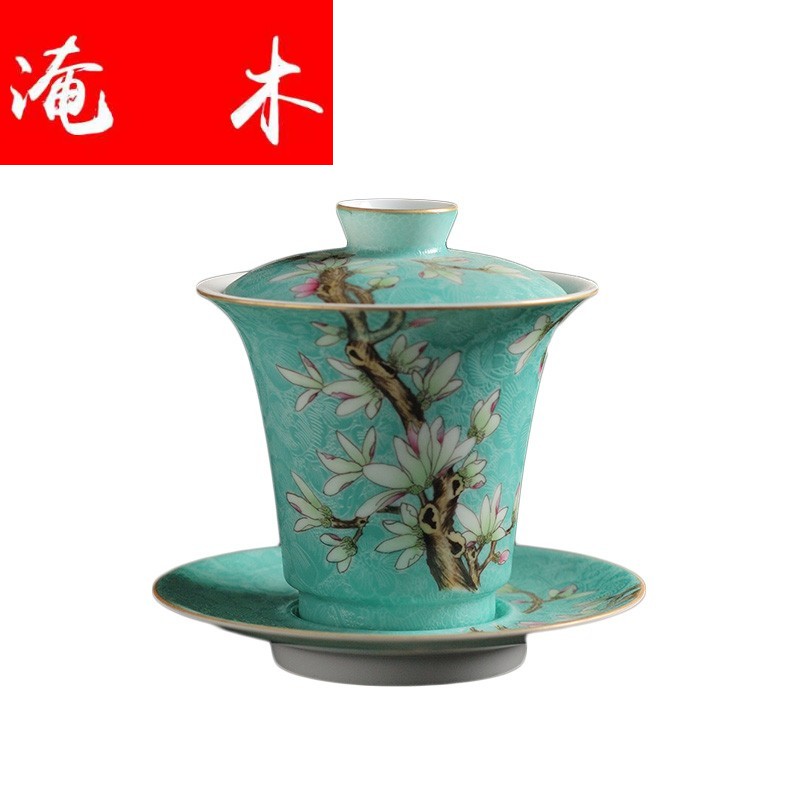 Submerged wood jingdezhen ceramic tea set manually pick flowers pastel demand paint hand - made tureen archaize three bowl of the work