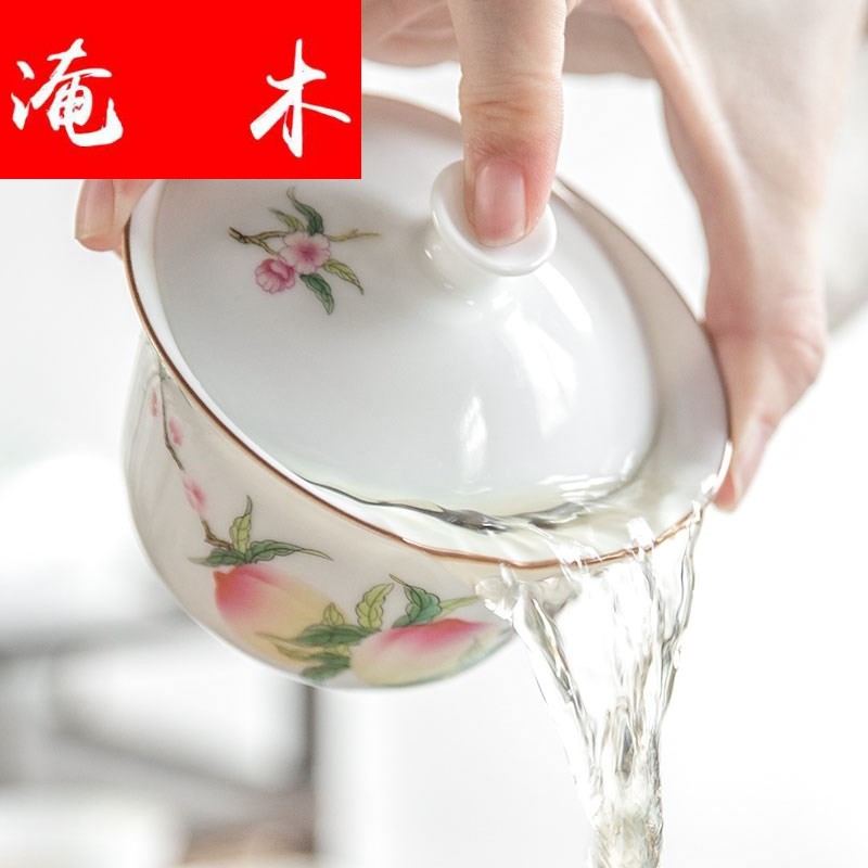 Flooded pure hand - made wooden jingdezhen sweet white porcelain ceramic tureen tureen pastel three cups to use kung fu tea set