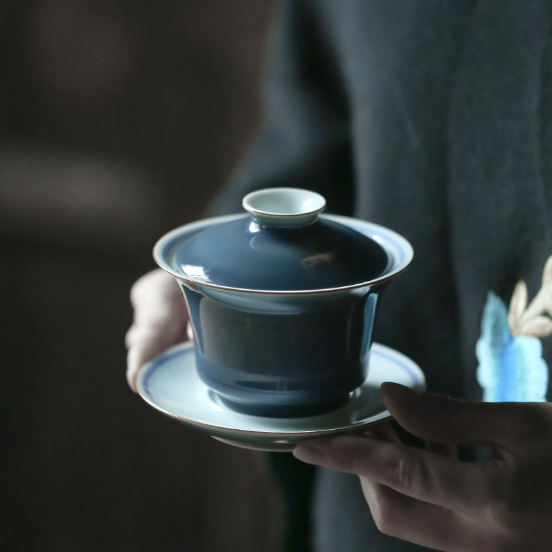 Submerged wood jingdezhen blue and white xuan wen ji the qing tureen pure manual three cups to tureen name plum green tea bowl