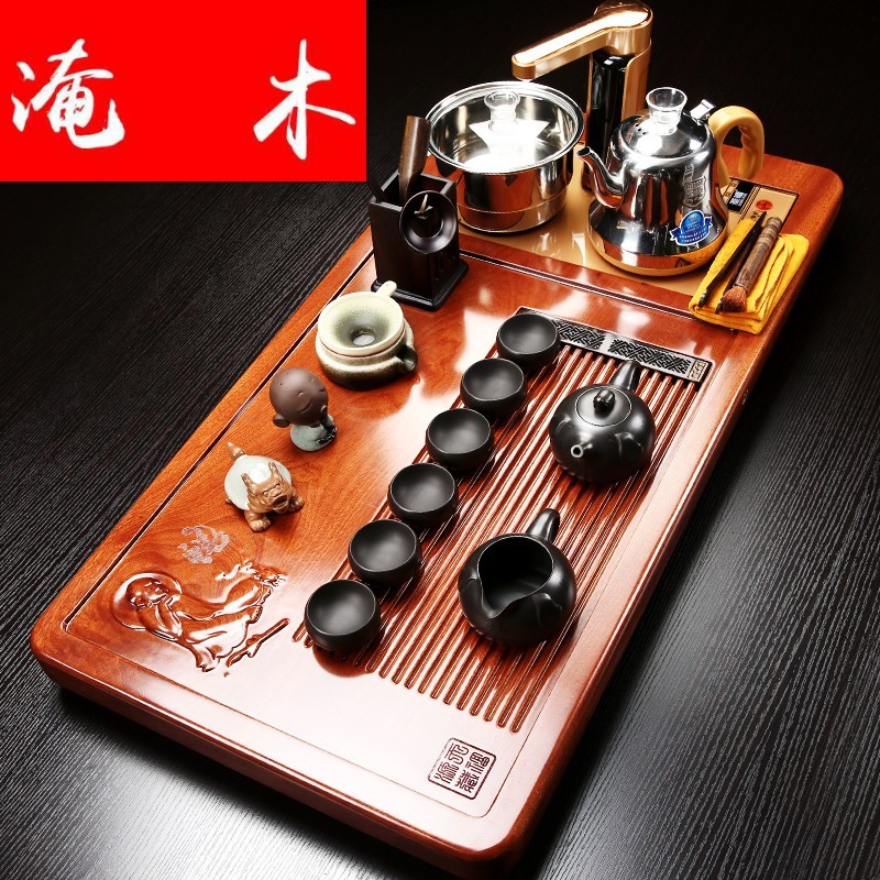 Submerged wood blocks of a complete set of hua limu tea tray was violet arenaceous elder brother up kung fu tea set household solid wood tea table induction cooker