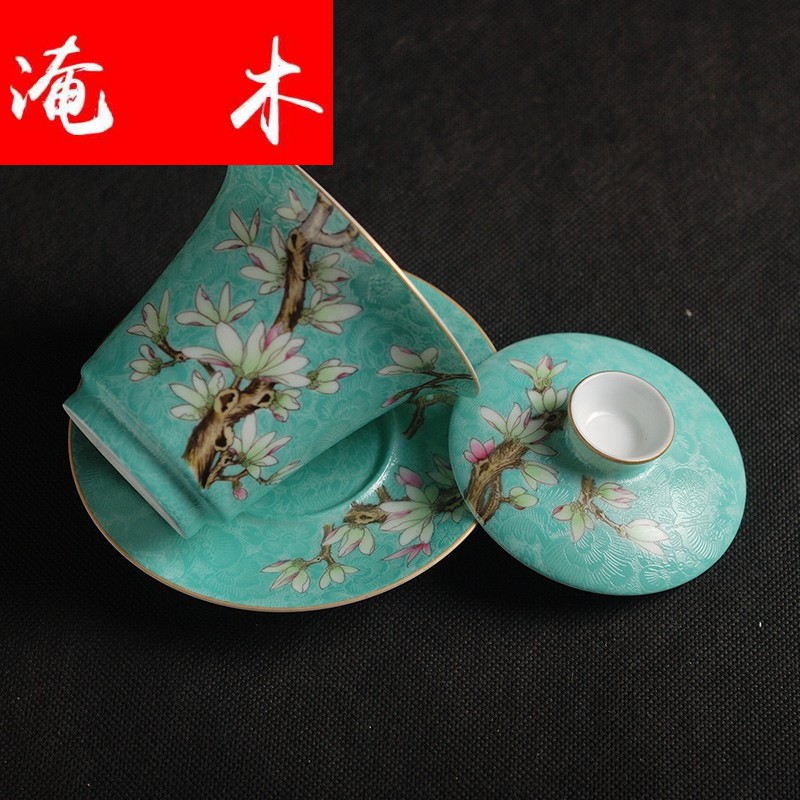 Submerged wood jingdezhen ceramic tea set manually pick flowers pastel demand paint hand - made tureen archaize three bowl of the work