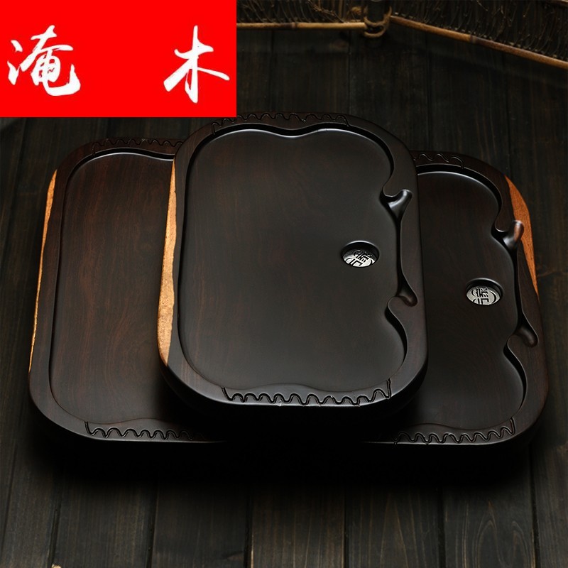 Flooded kung fu tea tray ebony wood tea tray tea set tea table of a complete set of coarse pottery teapot the whole piece of solid wood tea tray