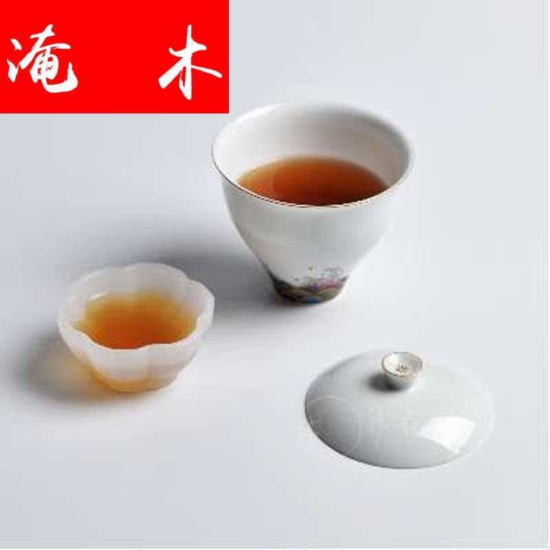 Flooded wooden checking enamel handpainted tureen paint edge tea bowl of jingdezhen ceramic cups kung fu tea set