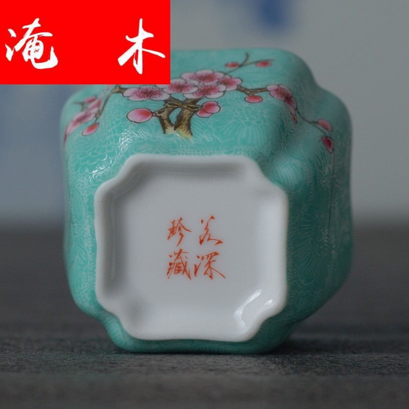 Flooded wood jingdezhen hand - made enamel paint pick flowers, floral cup sifang ruyi expressions using CPU archaize kung fu