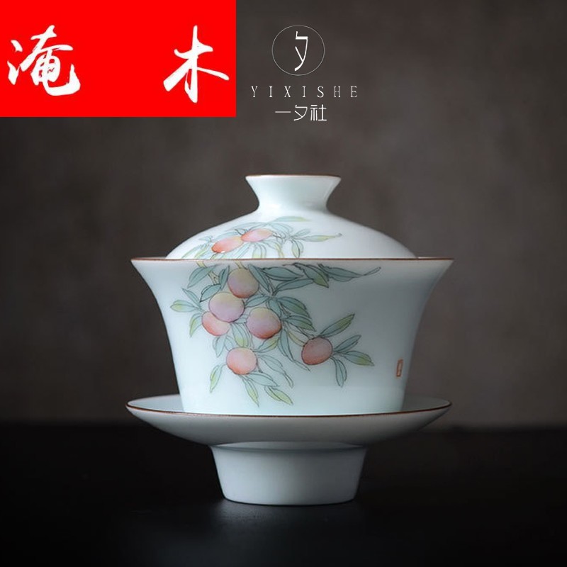 Submerged wood jingdezhen hand - made only three tureen pure manual shadow celadon ceramic tea cups hot famille rose tea set