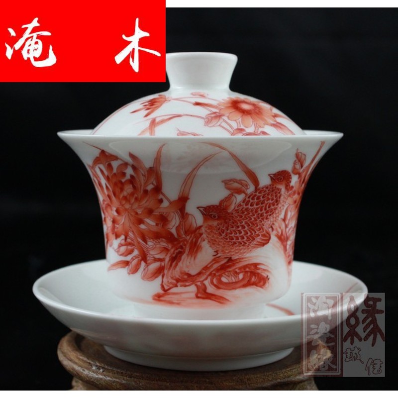 Flooded, the rhyme of jingdezhen hand - made archaize of famille rose porcelain tea tureen pu - erh tea gifts the the CW