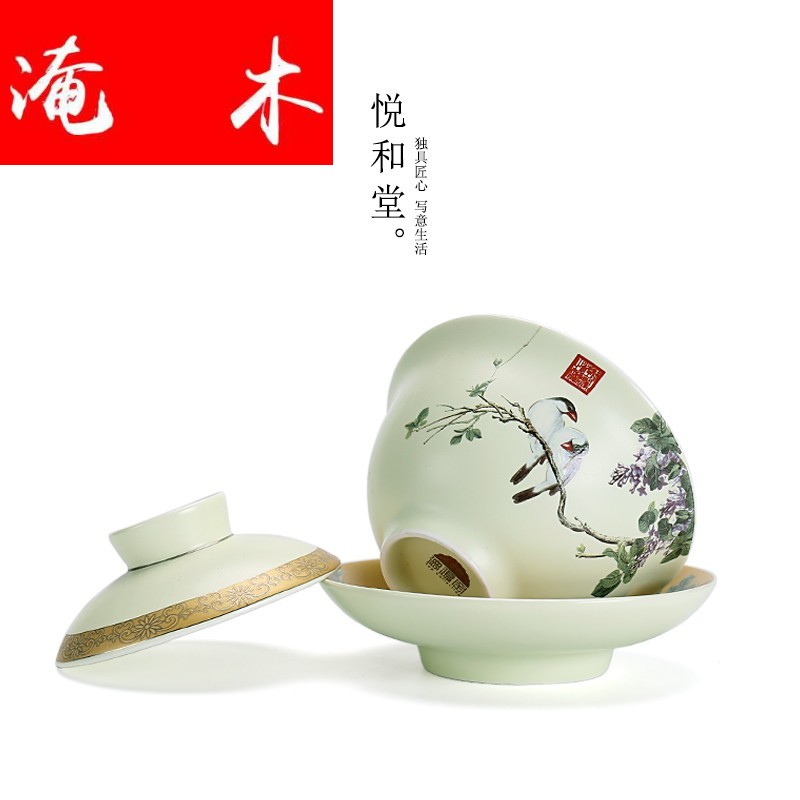 Flooded jingdezhen wood powder enamel tureen large ceramic kung fu tea tea for only three bowl to bowl teapot tea