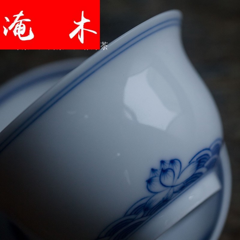 Submerged wood jingdezhen blue and white porcelain tureen large ceramic cups tea bowl of kung fu tea set three tureen