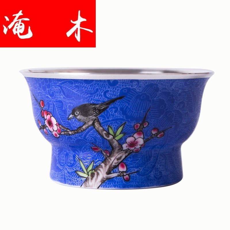 Submerged wood colored enamel kung fu tea cups of jingdezhen ceramic/sterling silver steak hand - made master famille rose tea set sample tea cup