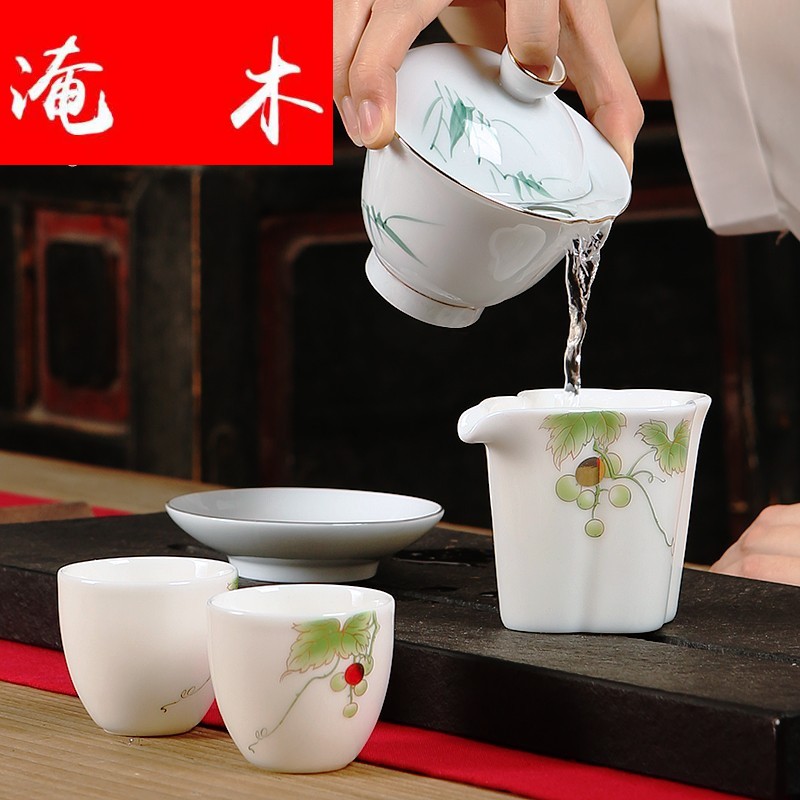 Submerged wood hand - made only three tureen large tea cups white porcelain paint ceramic bowl is pure manual thin foetus kunfu tea