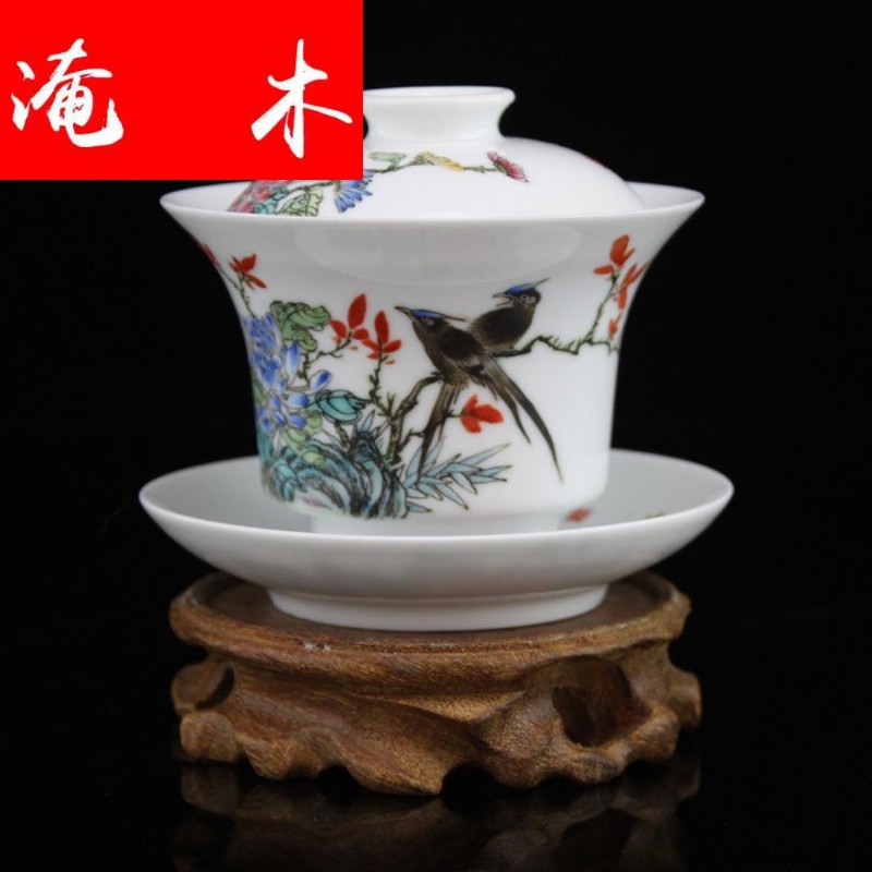 Flooded, rhyme jingdezhen porcelain tea tureen hand - made ceramic famille rose only three cup bowl hand - made tea CWJ