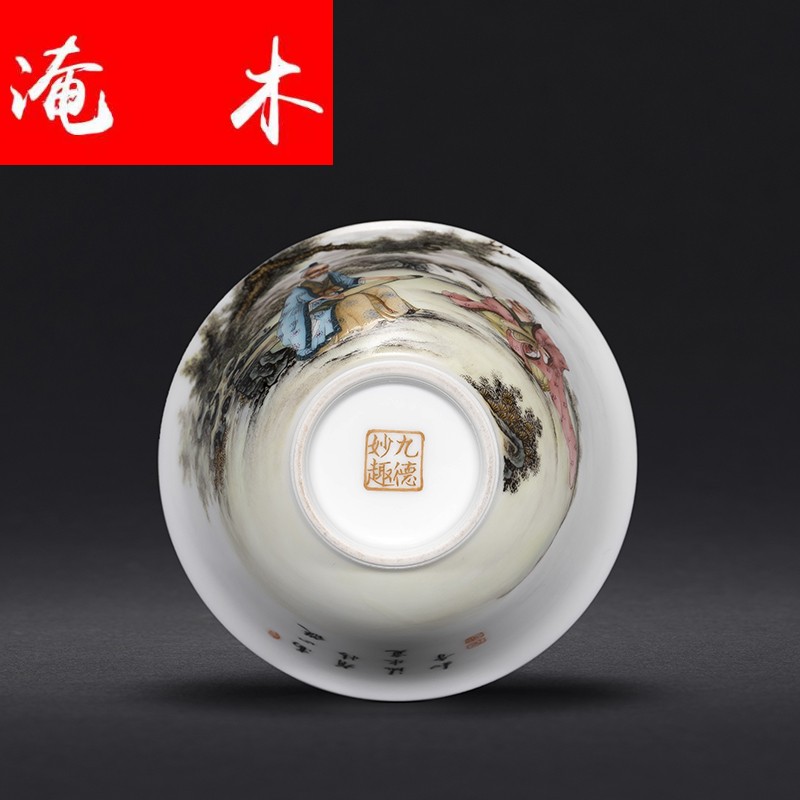 Flooded hand - made wooden jingdezhen ceramics powder enamel characters all hand three tureen kung fu tea set