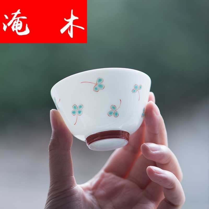 Submerged wood jingdezhen lucky grass series lid bowl cups pure hand draw pastel manual small pure and fresh and ceramic tea set