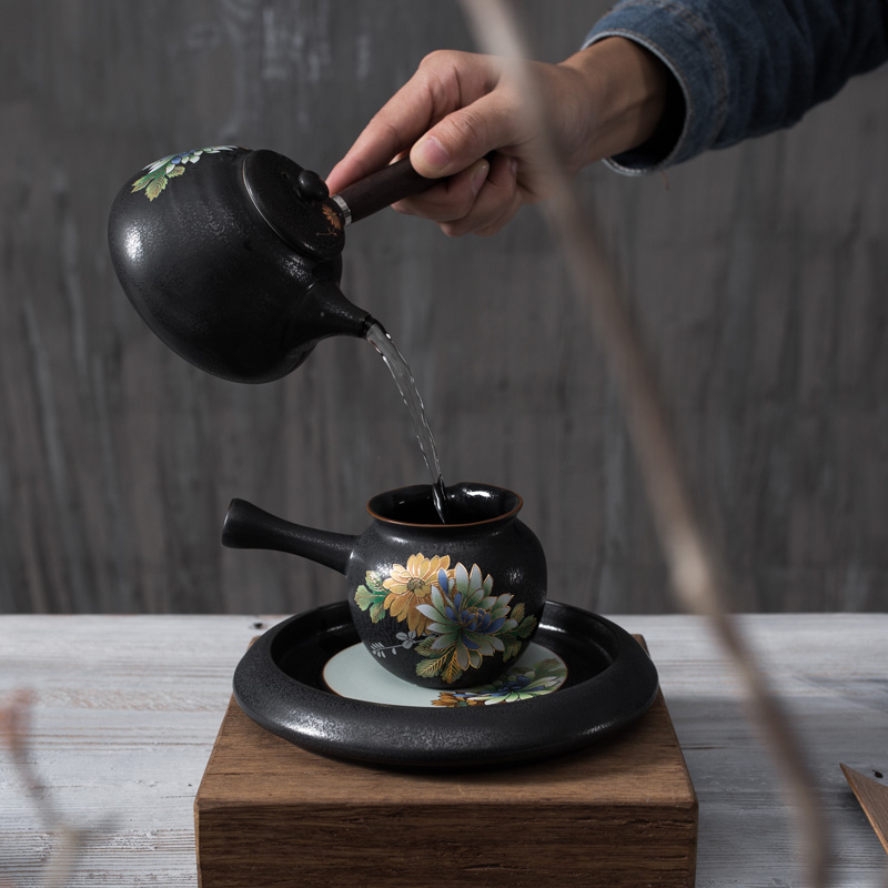 NiuRen black ceramic POTS bear tea Japanese round tea bear dry plate ceramic pot supporting small water tea machine spare parts