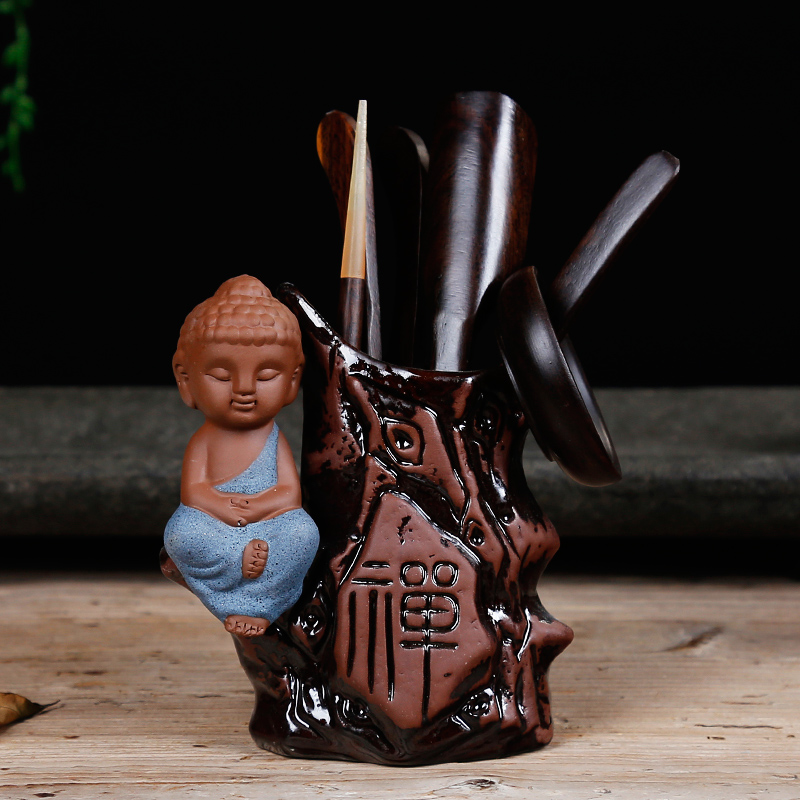 NiuRen ceramic tea six gentleman ebony kung fu tea sets accessories ChaGa teaspoon of tea tea tray with zero