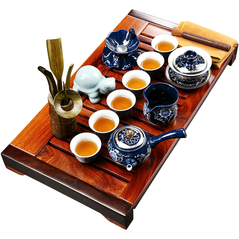 NiuRen purple ceramic kung fu tea set suit household contracted office hua limu tea tray was the draw - out type tea table set