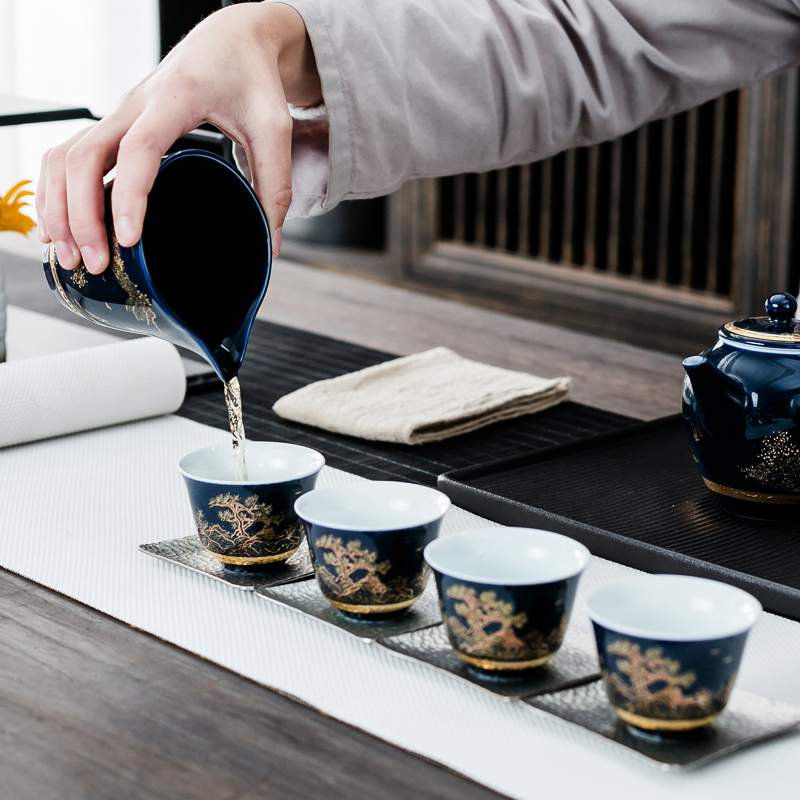 NiuRen kung fu tea set a complete set of blue and white porcelain tea set home office suit side put pot of ceramic cups gift box