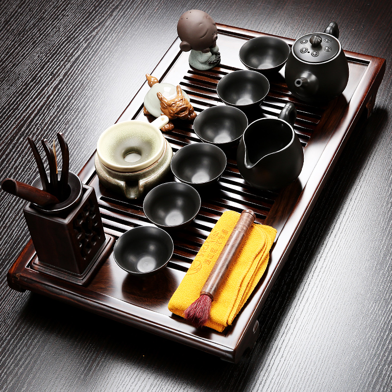 NiuRen tea set of household ceramic violet arenaceous kung fu tea set ebony wood tea tray office of a complete set of tea table