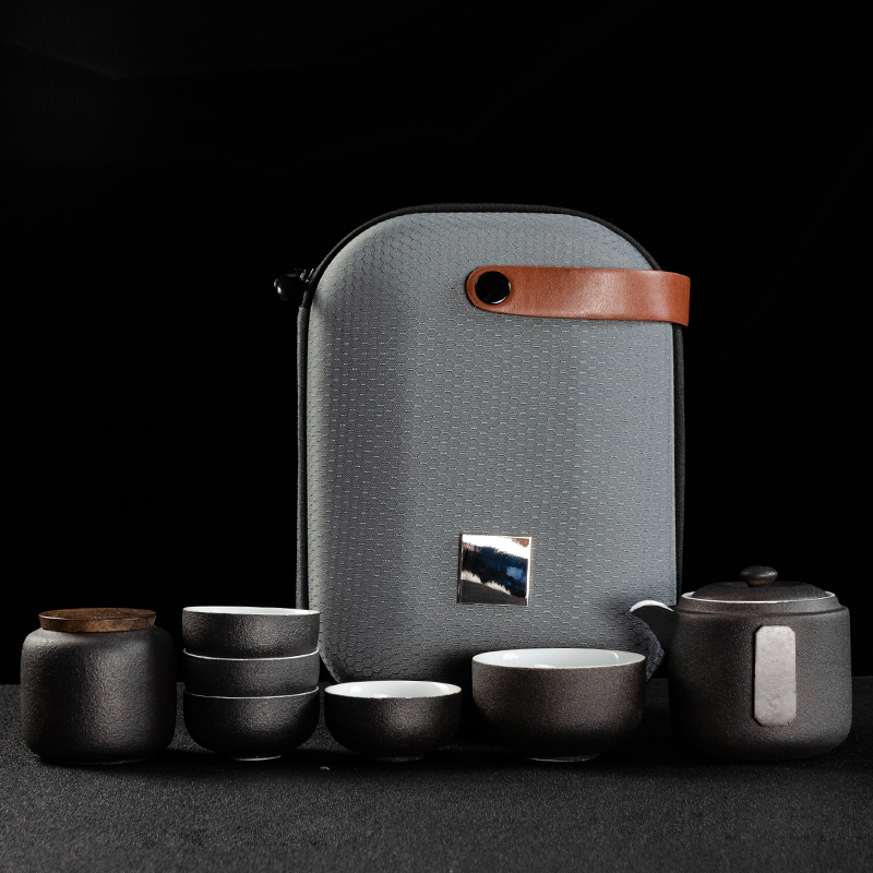 NiuRen is suing travel tea set suit portable bag, black pottery crack cup with the teapot tea cup custom logo