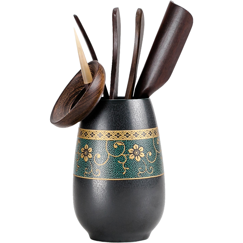 NiuRen six gentleman 's suit old section of black mud kung fu tea tea accessories furnishing articles solid wood ChaGa tea combination