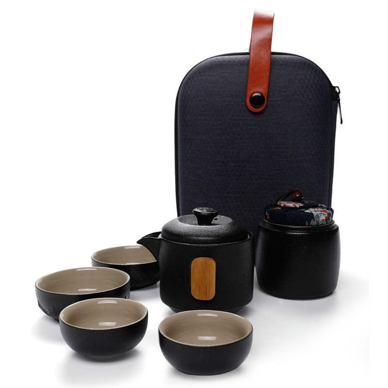 Black pottery clay phase crack cup a pot of two cup travel portable tea tea set gift ltd. customize logo