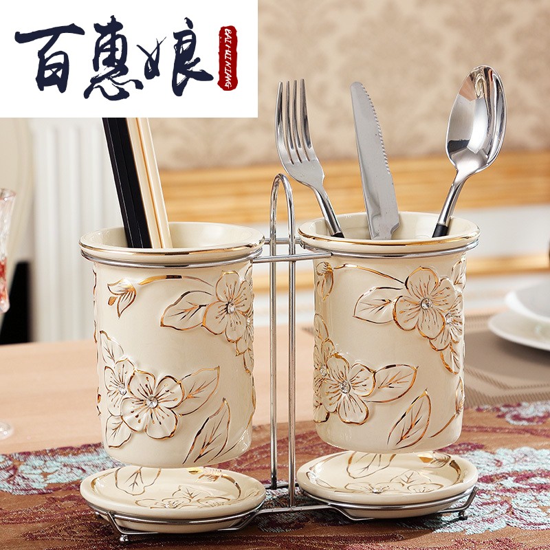 (niang European ceramic tube of binocular chopsticks waterlogging under caused by excessive rainfall green restaurant decorative furnishing articles utility package mail