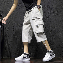 Summer 7 points Chinese pants man Han version of the trendy costume seven pants male loose and light gray eight-point sports shorts