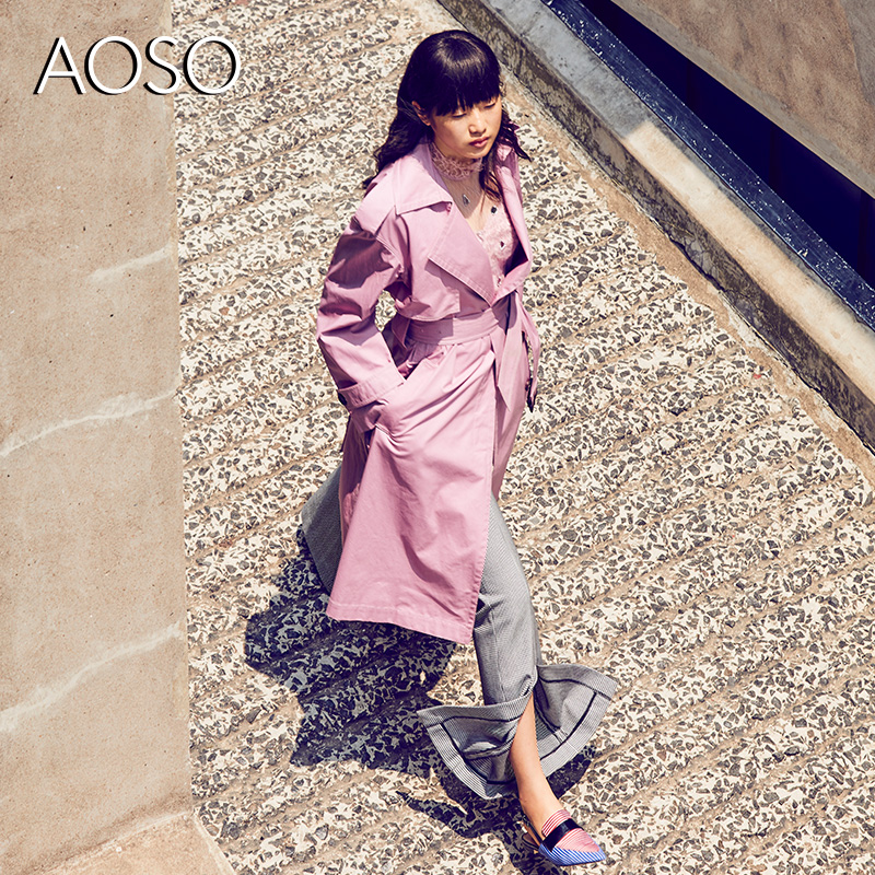 【N-one】AOSO女装秋季新款中长款简约百搭风衣