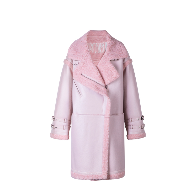 N-one鹿皮绒外套女中长款机车服翻领皮毛一体大衣