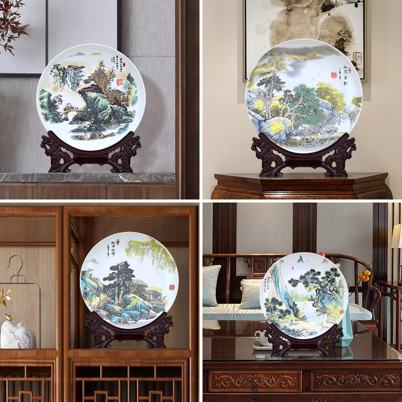 To jingdezhen ceramic plate furnishing articles pastel landscape pendulum plate decoration plate wall hang dish accessories customized designs