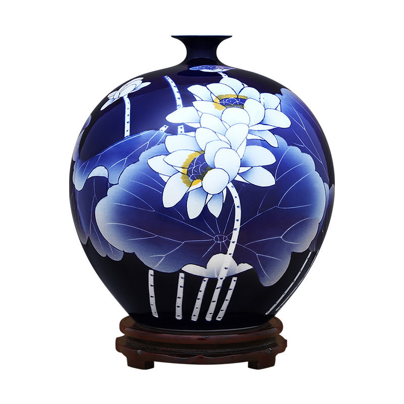 Jingdezhen ceramics hand - made ji blue jade pomegranates vase flower arranging Chinese style household act the role ofing is tasted furnishing articles sitting room