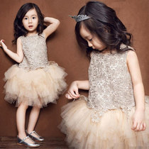 South Koreas new girls spring and summer style fluffy dress child upscale gown dress princess dresses dresses dresses dresses dress couches