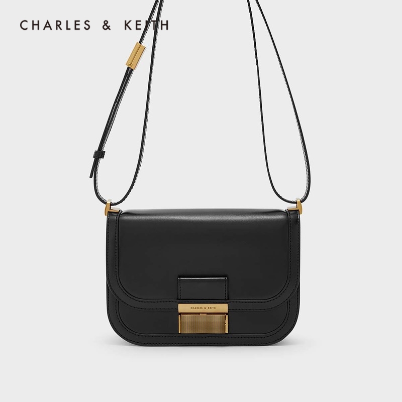 CHARLES & KEITH women bag CK2-80781400 women's bag with metal buckle flap shoulder tofu small square bag