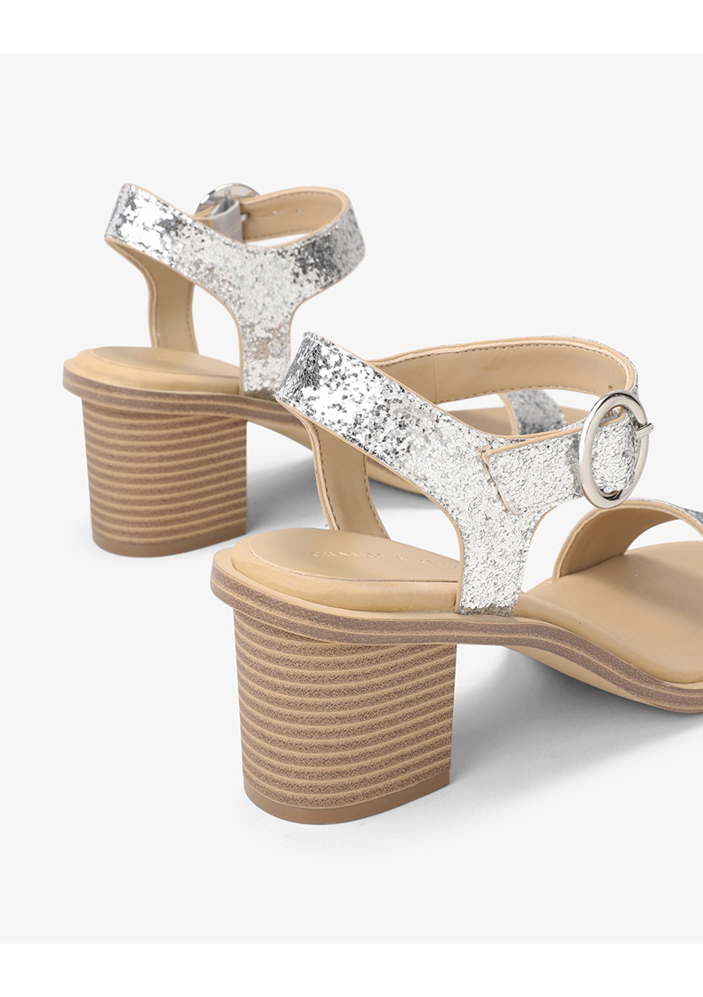 charles&keith女士ck1-60361104中性风简约一字带粗高跟凉鞋