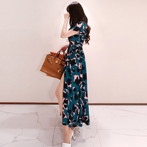 Summer new Korean fashion elegant atmosphere Print Dress Holiday Beach skirt