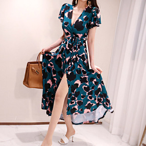 Summer new Korean fashion elegant atmosphere Print Dress Holiday Beach skirt