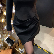 King Grape Slightly Fatter Custom Black Short Irregular Halfbody Dress Big Code Conspicuose Slim High Waist Suit Short Skirt Brief