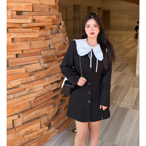 Wang grape micro-fat custom style small fragrant wind doll collar suit with dress suit foreign air and minus two sets