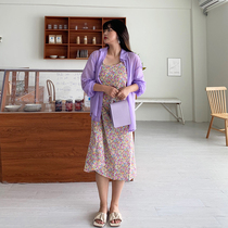 Wang grape fat mm Chiffon floral inside suspender skirt womens 2020 new meat-covered thin large size dress