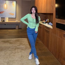 King grapes slightly fatter custom made with slim fit slim open fork jeans large size pants children with high waist and straight cylinder pants spring