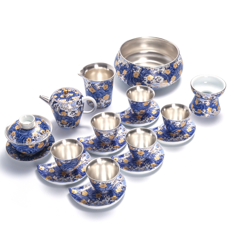 Jingdezhen ceramics with silver cup coppering. As the sample tea cup mat silver cups kung fu tea masters cup single cup of tea