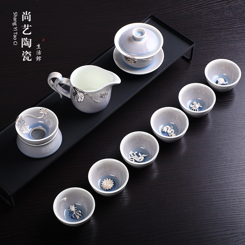 Jingdezhen silver moonlight creative office ceramic up of a complete set of kung fu tea set reasonable teapot teacup suits for