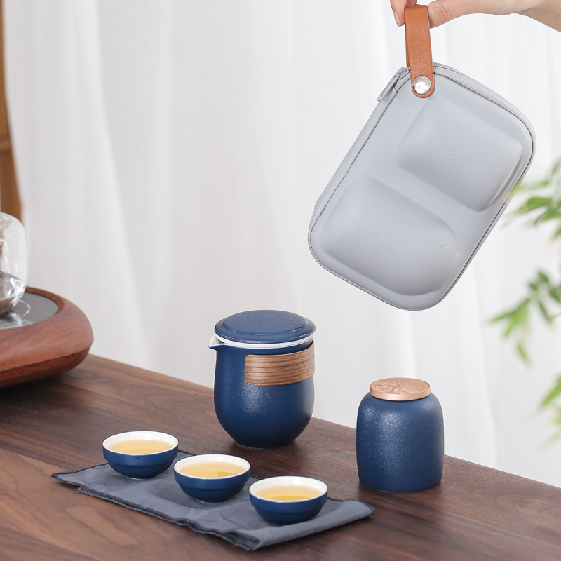 To crack a pot of three two glass ceramic ji blue portable single parcel office travel tea set custom